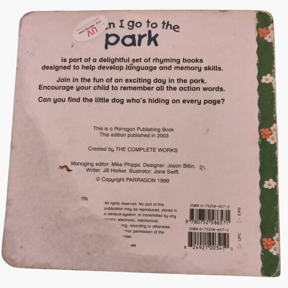 When I Go To The Park Rhyming Board Book Toddler Parragon 2003 - Picture 3 of 3
